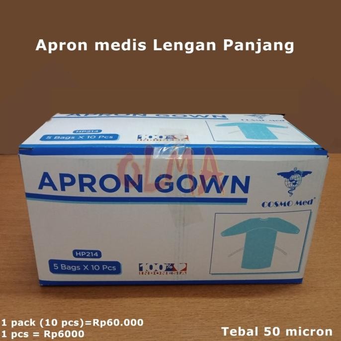 Apron Plastik Celemek Medis Lengan Panjang 50 Micron isi 50 pcs Apron