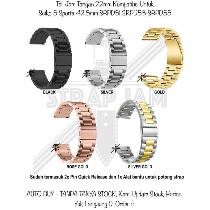 TERMURAH - QRS 22mm Metal Strap Seiko 5 Sports 42.5mm SRPD51 SRPD53 SRPD55 - Tali