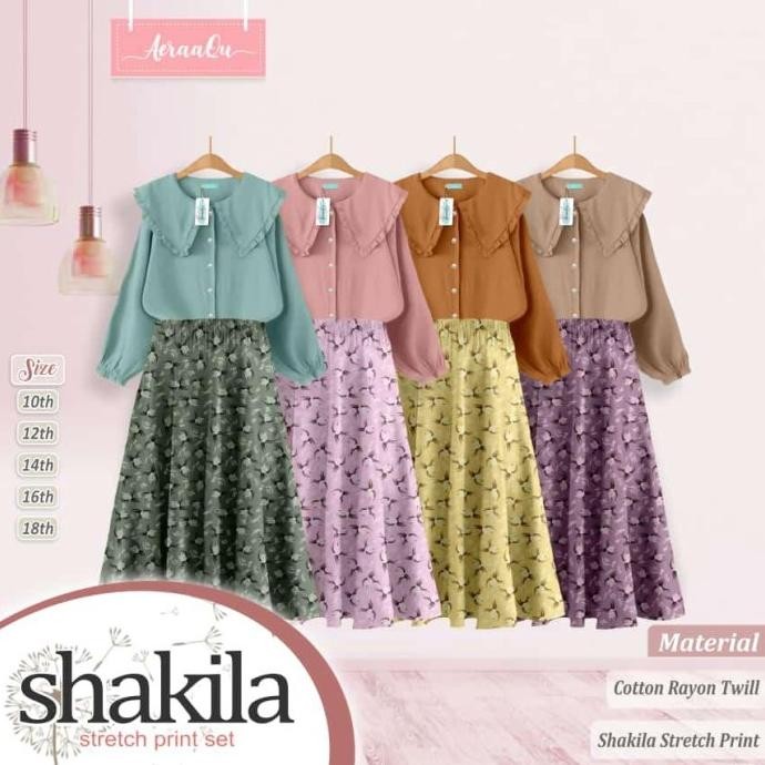 Stelan Blouse Rayon + Rok Shakila anak perempuan 8 - 18 tahun aeraaqu RIY