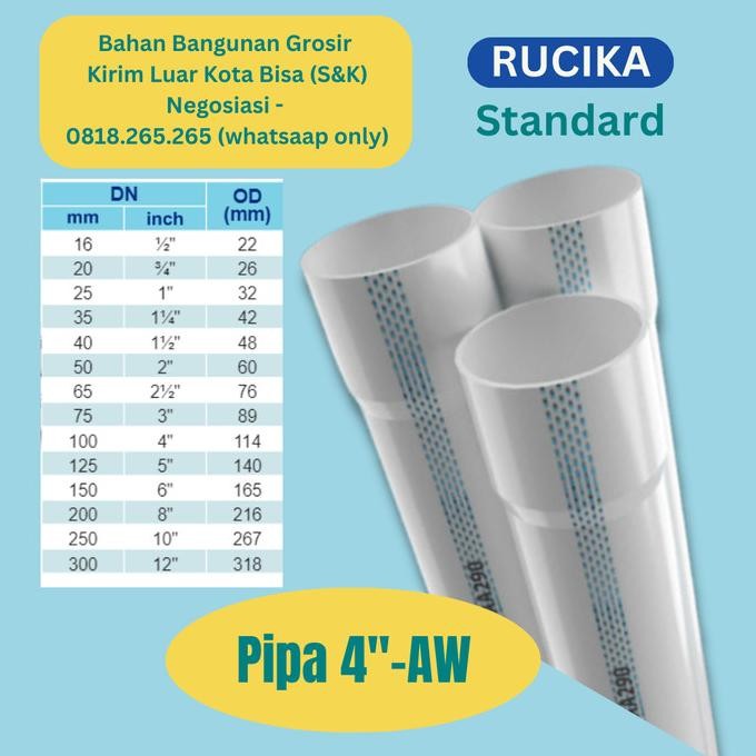 Pipa PVC 4" inch Rucika AW / Wavin Putih Standard 4" AW / Pipa PVC 4M