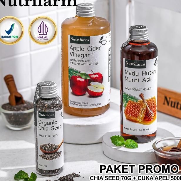 

Paket Cuka Apel 500 Ml Madu Hutan 250 Ml Chia Seed 70 Gram