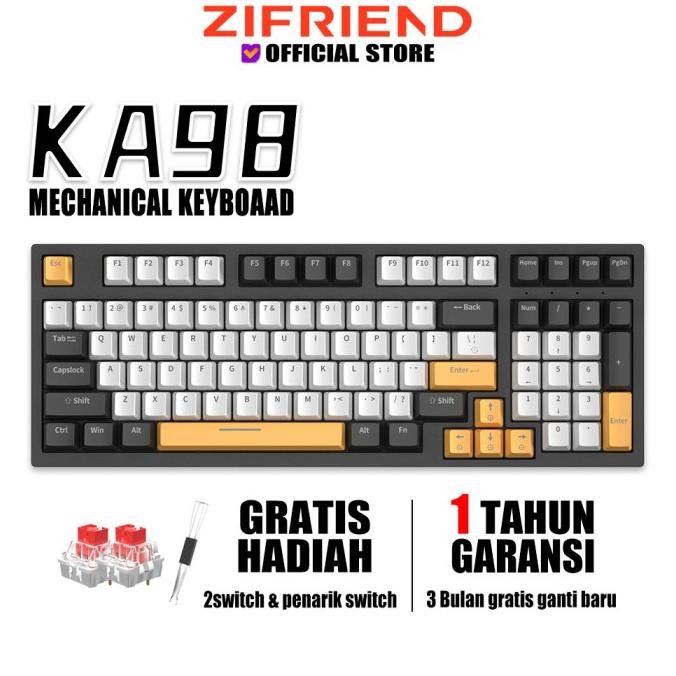 

BLUE- ZIFRIEND KY98 MECHANICAL WIRED GAMING KEYBOARD 98 KEYS BACKLIGHT FULLSIZE HOT SWAP BLUE RED SWITCH