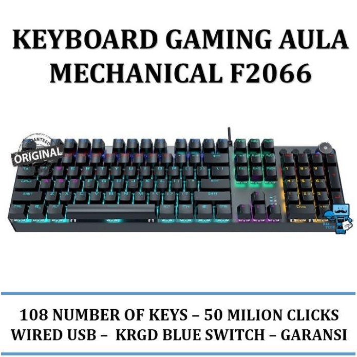 BLUE- KEYBOARD GAMING MECHANICAL AULA F2066 KRGD BLUE SWITCH