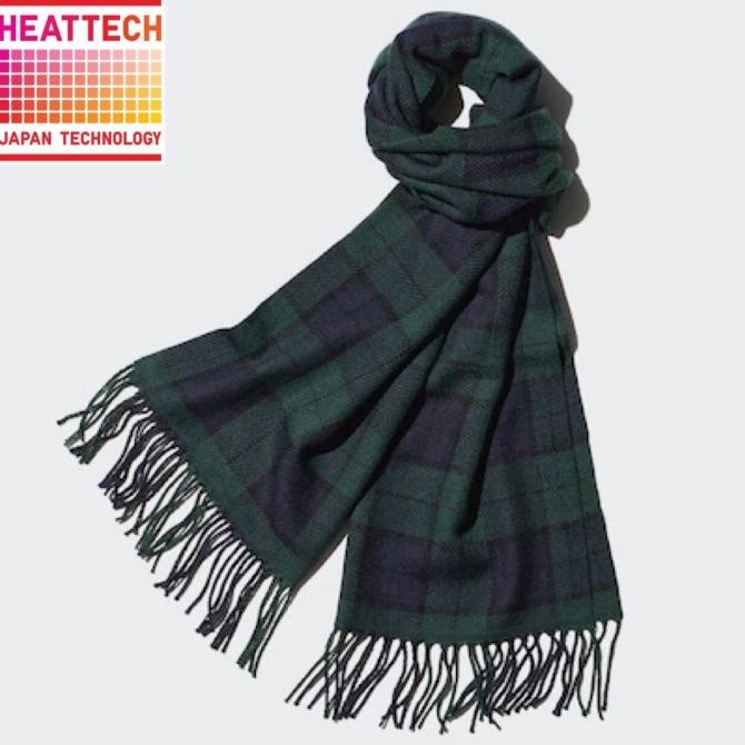 Sale Uniqlo Heattech Syal Scarf Winter Kotak Pria Wanita Dark Green