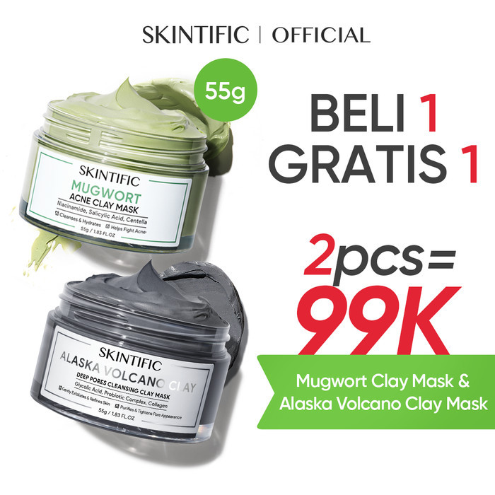 SKINTIFIC Paket 2pcs Mugwort Acne Clay Mask/Alaska Volcano Clay Mask