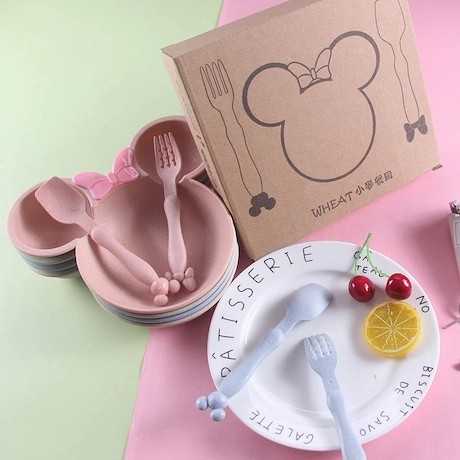 LIMITED EDITION Mangkok Piring Makan Anak Bayi Set Garpu Sendok Karakter Mickey Miki