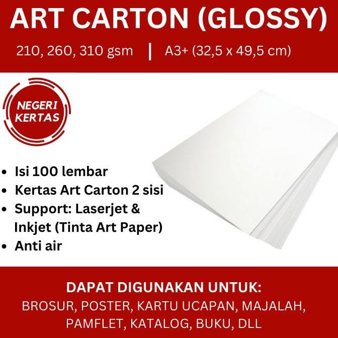 TERMURAH - Art Karton / Art Carton A3+ Isi 100 lembar (210/260/310 gsm) - Glossy