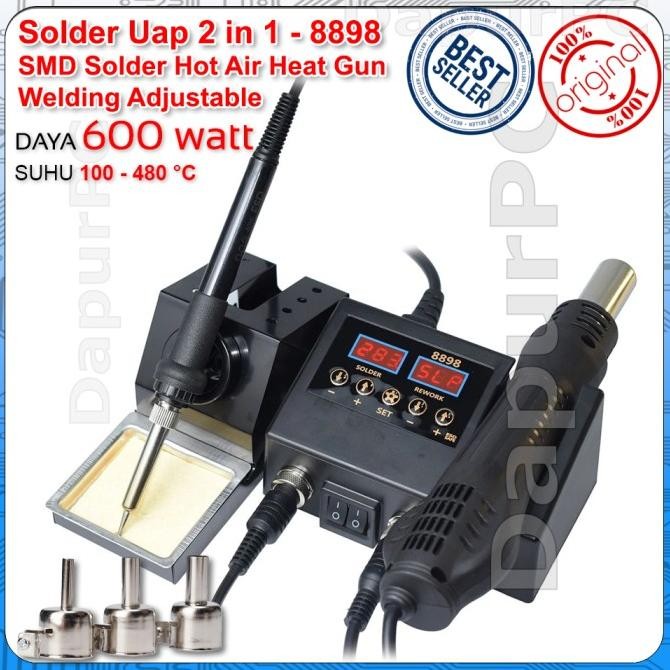 NEW Mesin 8898 Solder Uap 2 in 1 Hot Blower dan Solder Adjustable 600W