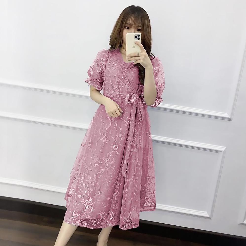 jku MIDI DRESS NATAL LIVINA | REKOMENDASI OUTFIT BAJU PESTA KONDANGAN WANITA GAYA KOREA BROKAT TILE 