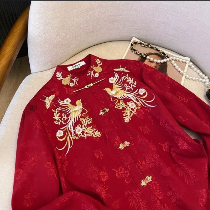 Meno - Top 4576 Atasan Imlek Baju Cny Top Qibao Blouse Qibao Bordir Cheongsam Elegance Wanita Korean