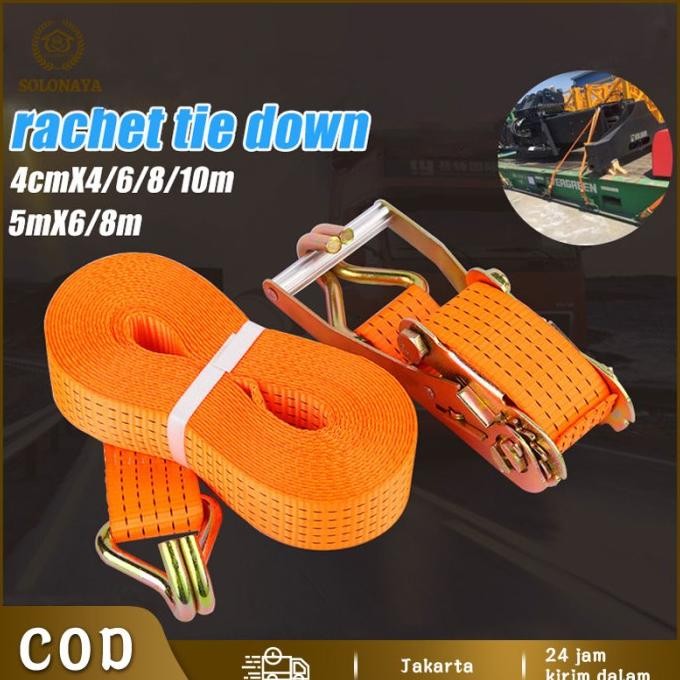 tali - 5cmx 6/8 meter/ 4cm x 4/6/8/10 meter tali pengikat barang motor/ratchet tie down 10ton tali p