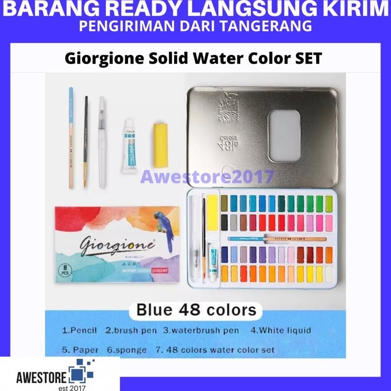

VIRAL GIORGIONE 48 WARNA COLORS SOLID WATERCOLOR CAT AIR BOX SET KUAS LUKIS VIRAL
