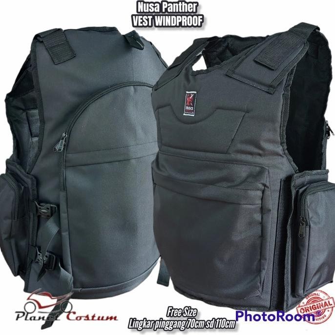 Rompi Motor Black Panther Touring Bikers Turing anti angin air Hitam