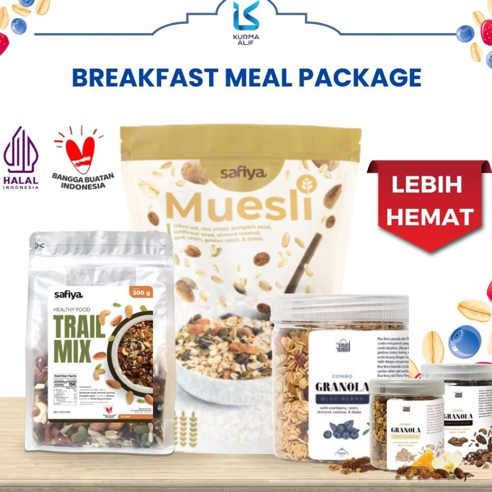 

[Breakfast Meals ] Oatmeal Muesli Safiya 500 Gr + Trail X 250 Gr + Granola Timur Tengah 250 Gr