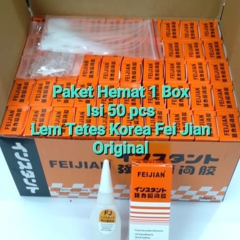 

Paket Hemat 1 Box isi 50 Pcs Lem Tetes Korea Fei Jian Daya Rekat Kuat