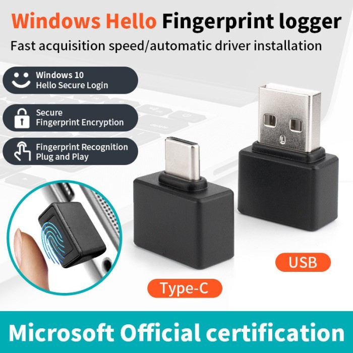 Mini USB Type C Fingerprint Reader for Windows Hello PC Laptop Windows 10 / 11 Biometric Scanner FP