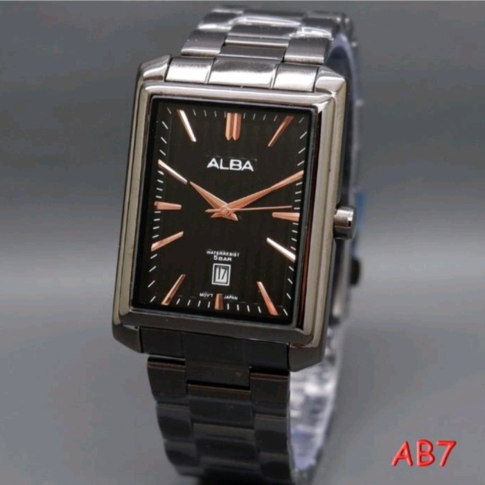 Free Ongkir Jam Tangan Pria Alba Tggl Aktif Disean Kotak jam tangan mewah free box - Hitam