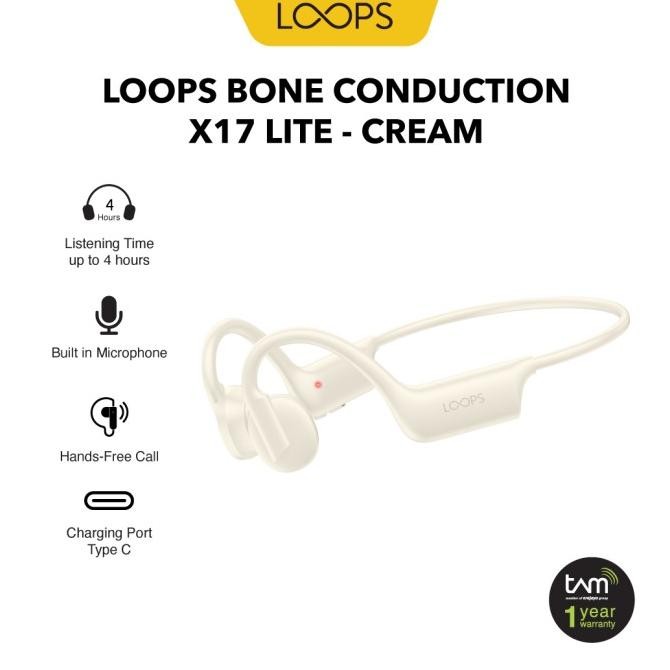 EARPHONE - LOOPS BONE CONDUCTION X17 LITE BLUETOOTH EARPHONE - CREAM