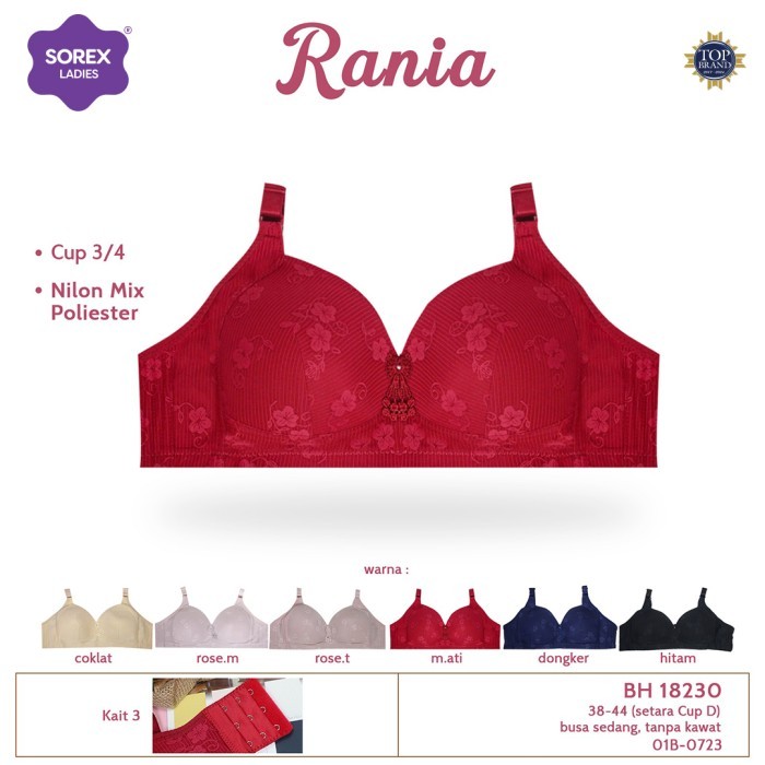 Bra Wanita Sorex Bra Tanpa Kawat Busa Sedang Kait 3 Cup C-D Rania BH 18230 - Hitam, 42 kekinian