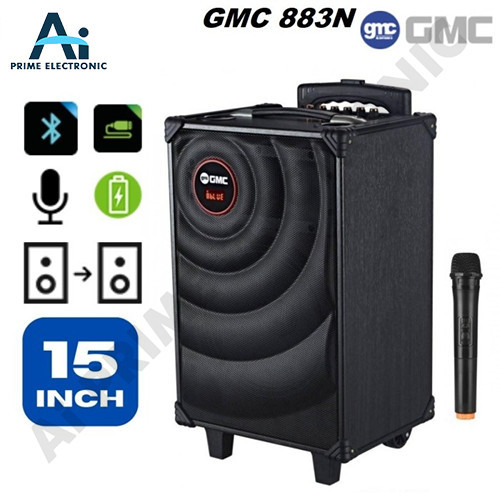 ORIGINAL GMC 883N Speaker Bluetooth Portable Trolley 15 inch (KHUSUS INSTANT)