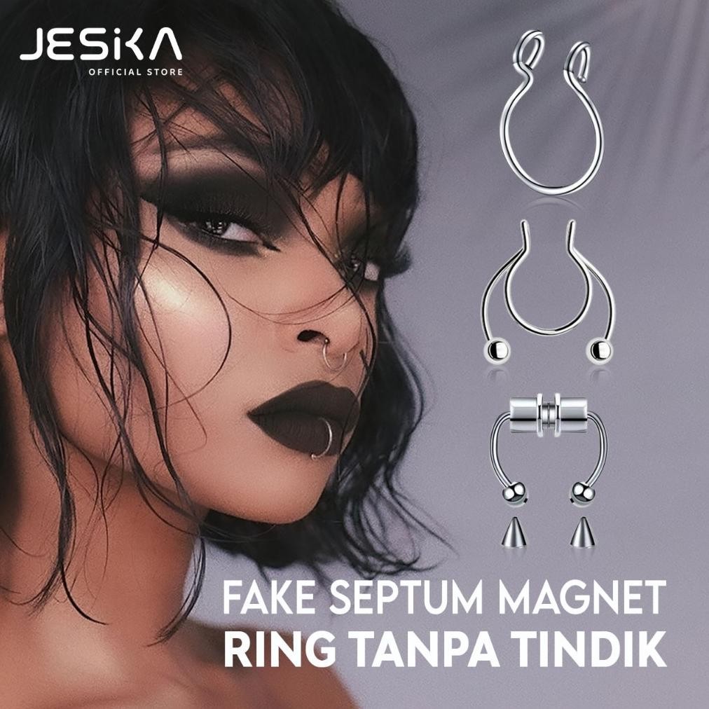 Piercing ring tanpa tindik untuk hidung idung bibir magnet jepit lepas pasang Wanita pria magnetic f