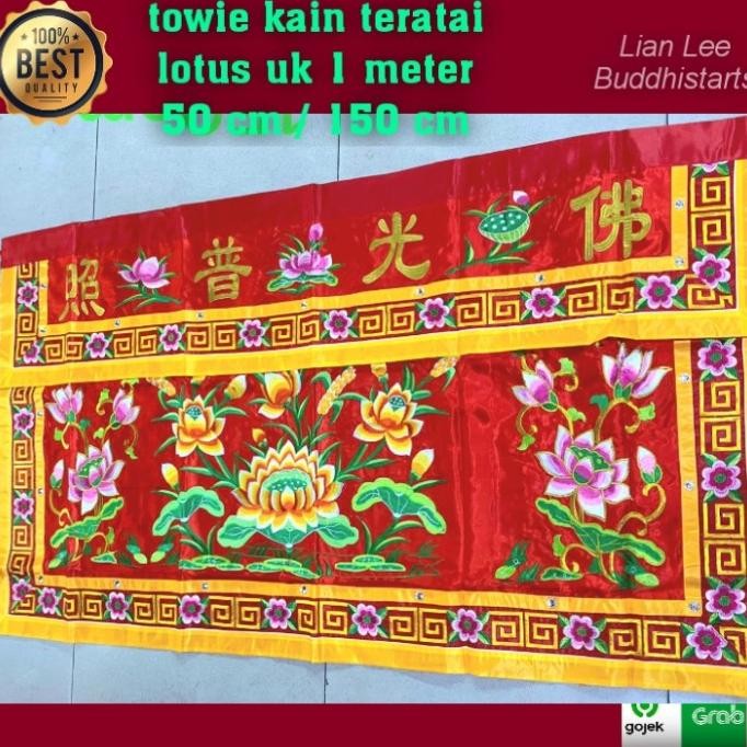 ] Kain Merah Towi Tokwi Altar Bordilan bagus Lotus Teratai uk 150 cm