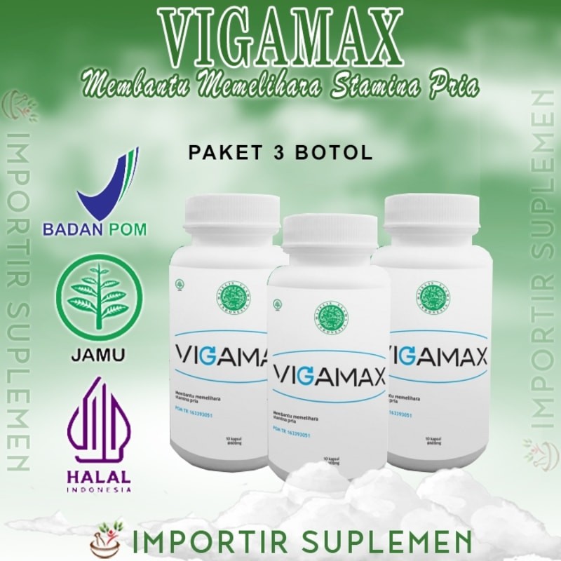 Vigamax Paket 3 Botol Vigamax Asli Original BPOM 0bat Herbal Kapsul Stamina Pria Khusus Dewasa Terla