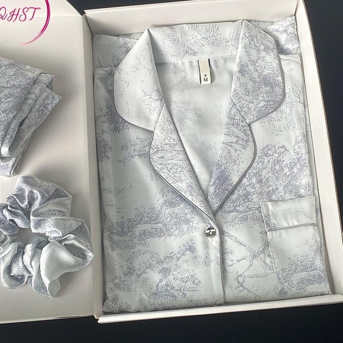 Qhst Piyama Wanita Set Satin Bunga Tulp Pola Wanita | Pajamas Wanita | Baju Tidur Wanita Dewasa | Le