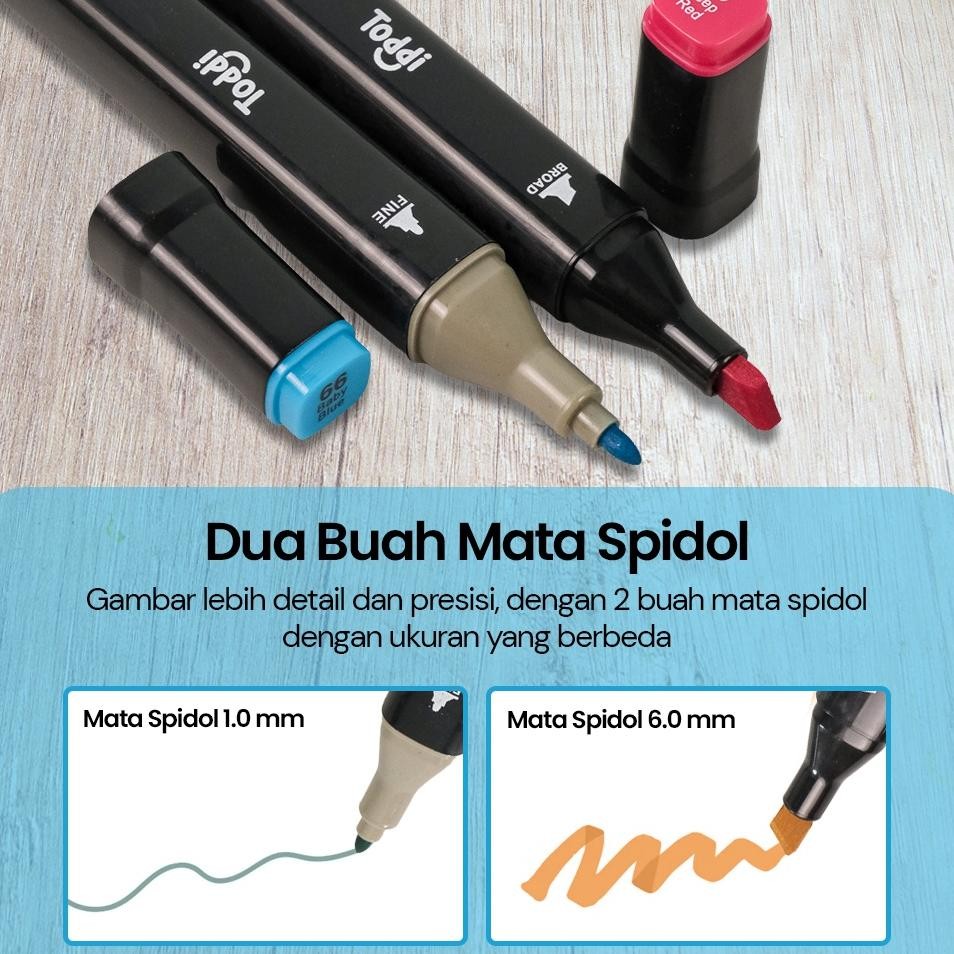 

Toddi Spidol Dual Side Fine Art Brush Art Marker Set 1.0 And 6.0Mm Tip 48 Warna - Cy-006 - Bla