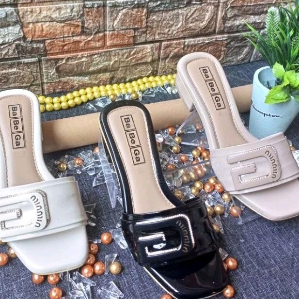 Sandal Flat Wanita / Sendal Teplek Wanita Selop Hak 3Cm By Ba Be Ga Shoes Size 36-41Big Size