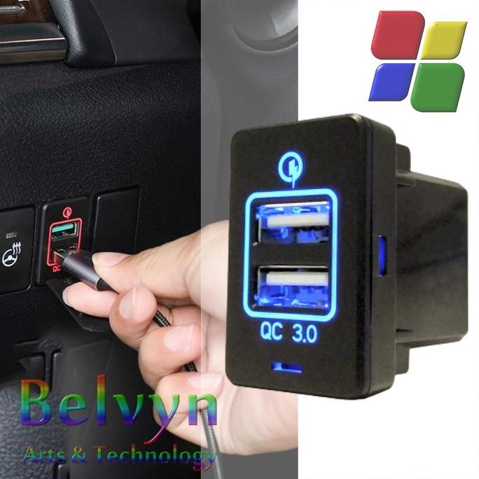 ADOREHER AD23 - Charger Mobil Dashboard LED Dual Port USB 3.0 Quick Charging for Toyota Nissan