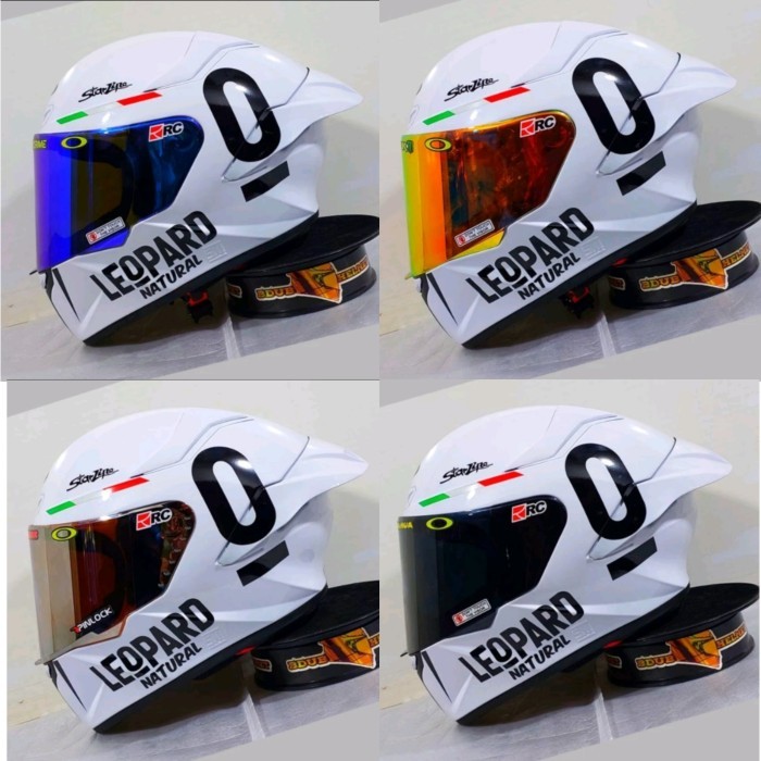 HELM FULL FACE TTC MLATT COURSE LEOPARD WHITE PAKET GANTENG