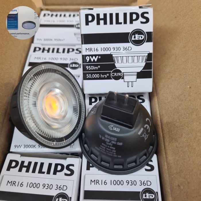 lampu MR16 1000 930 36D 9W philip / lampu MR16 9w 36D 850lm 3000K / lampu MR16 9w 24D 750lm 3000K