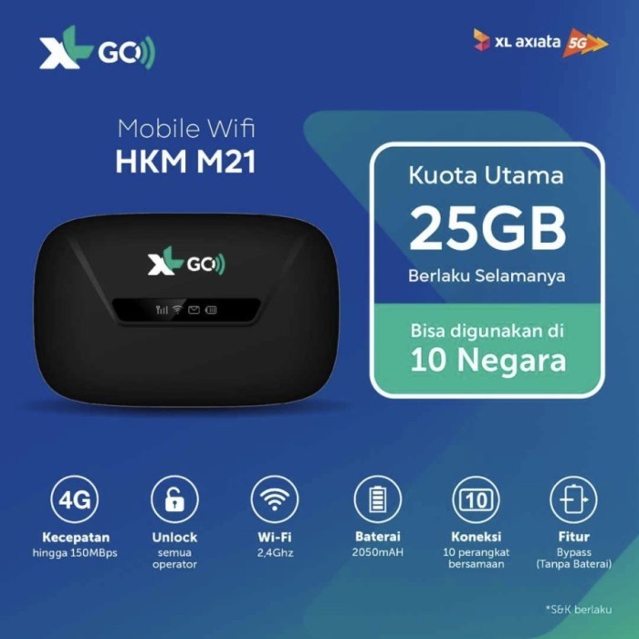 Modem Wifi 4G LTE Mifi XL HKM M21 Unlock Free Kuota Resmi - FREE XL 25