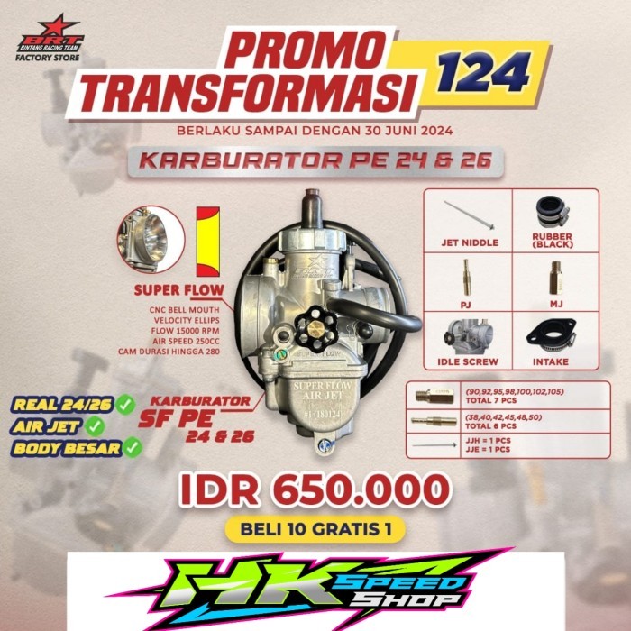 KARBU BRT KARBURATOR SUPER FLOW SF PE 24 26 SET PILOT JET MAIN JET BRT