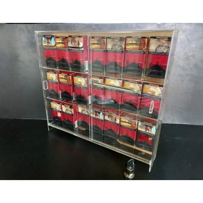 Jual Akrilik Display Etalase Rokok Rak Akrilik Rokok + Kunci