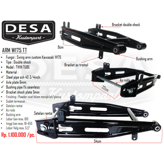 Swing Arm Custom Kawasaki W175 Twin Tube