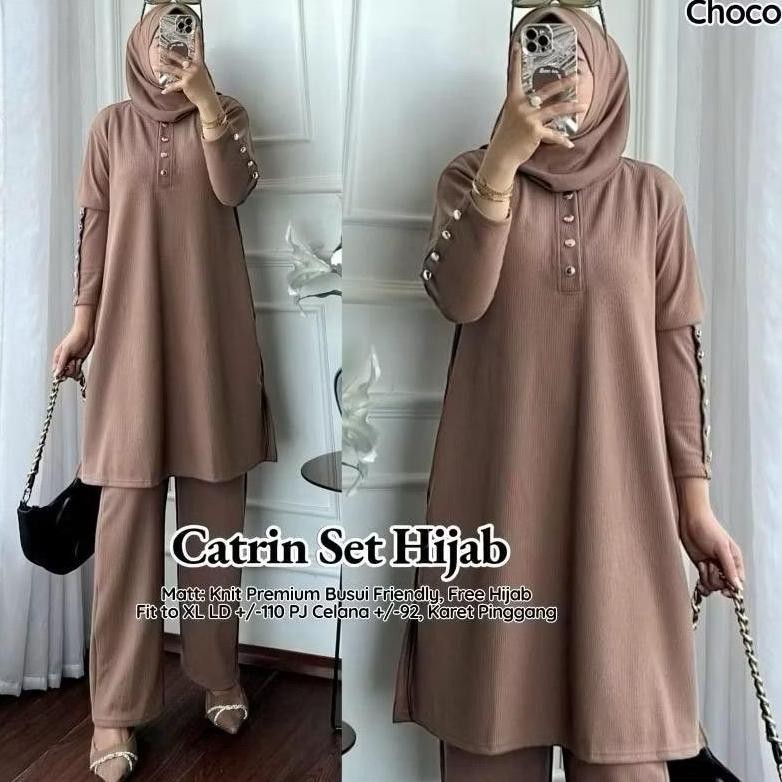 Vex-2126 3In1 Setelan + Hijab  Catrin Set Hijab Knit Fit To Xl // Setelan Polos Tunik // One Set Tun