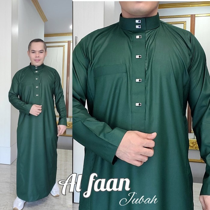 PROMO Jubah Gamis Pria Jubah Pria Jubbah Alfaan Model Al haramain/al noor - Hijau, L