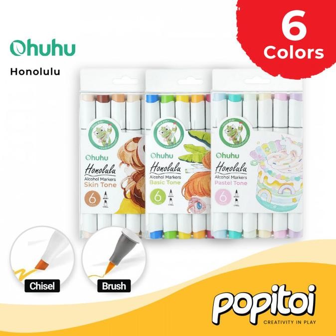 

Sale Ohuhu Honolulu 6 Pack Alcohol Marker Set Spidol Warna Pastel Skin Tone Basic Color