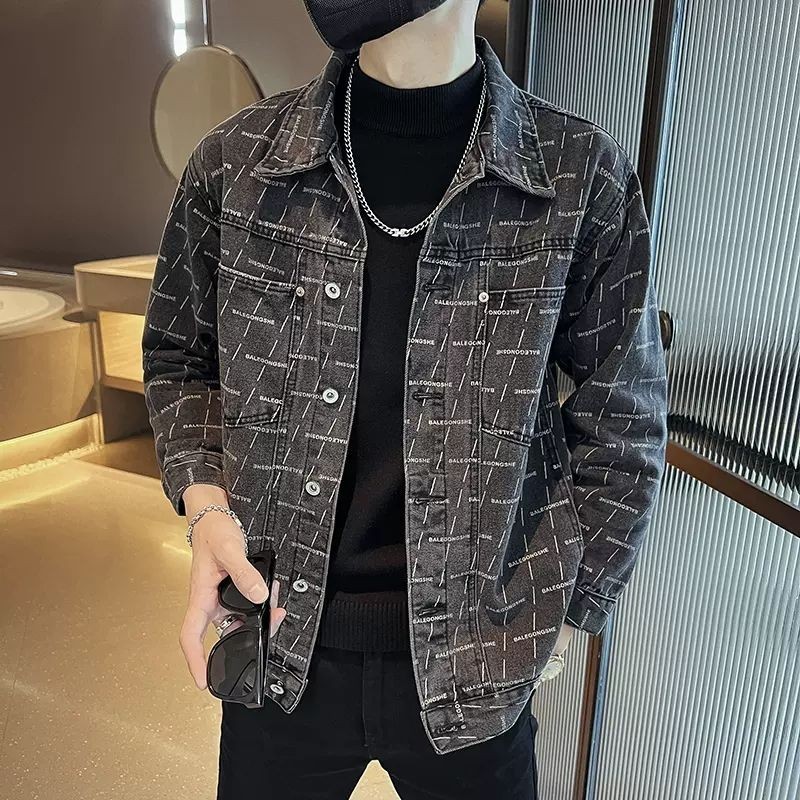 Jaket Denim Pria Kerah Tinggi