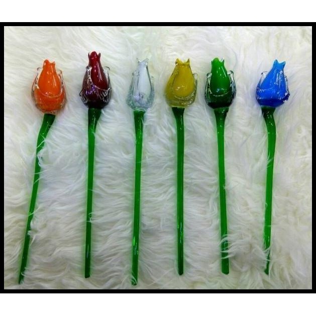 Bunga Set Tulip Kristal Panjang 35Cm 6 Pcs + Vas Bunga Kristal + Pasir Bebas Ongkir