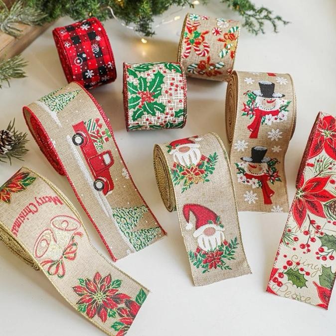 :>:>:>:>] Pita Natal Linen Pita Kain Goni Merry Christmas Pita Natal Linen 6,3CM (PER METER)