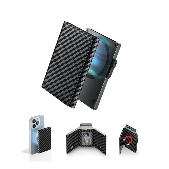 

MAGSAFE CARBON FIBER WALLET WITH SLIM POP-UP CARD HOLDER - BISA UNTUK KARTU DAN UANG KERTAS