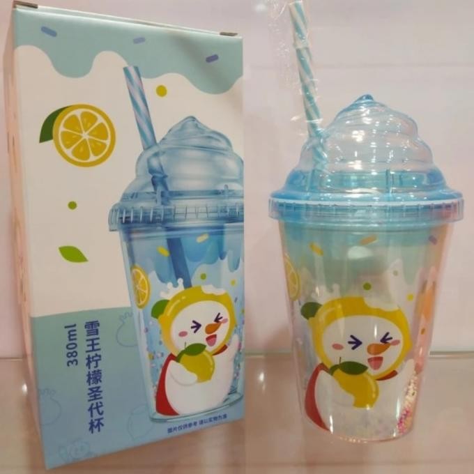 Original tumbler mixue 380ml botol minum anak biru gelas snowking
