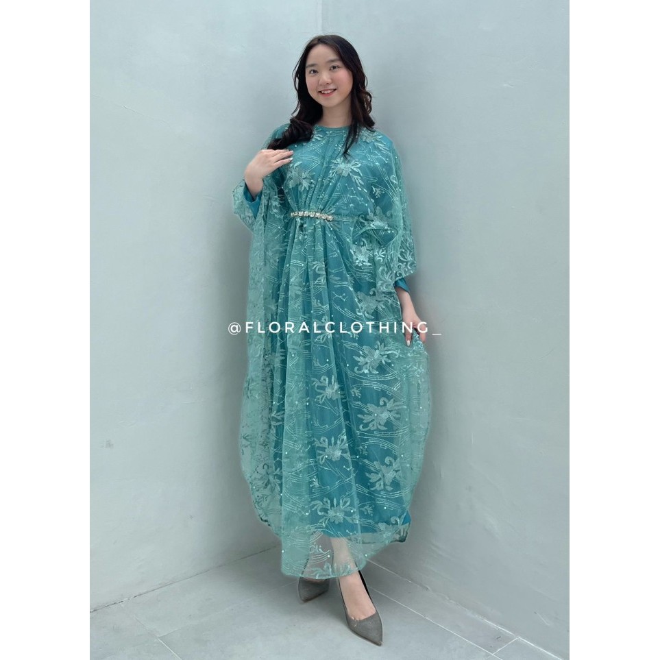 PROMO F505 gamis kaftan kondangan pesta korean look / gamis lebaran - hijau mint