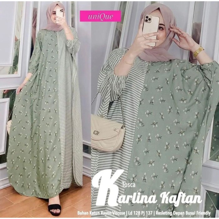 PROMO Kaftan Homdress Terbaru Motif Karlina Viral Tiktok Gamis Panjang simple Elegan Mewah Busui LD 