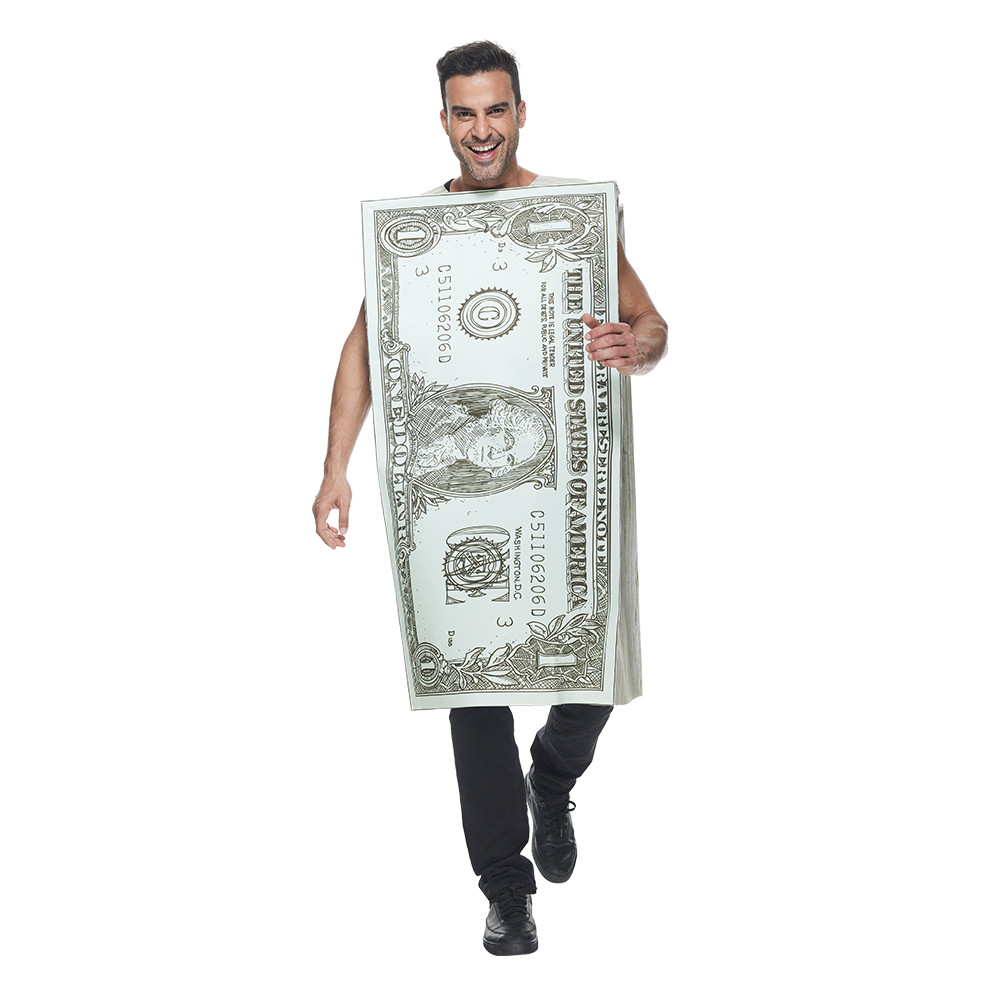 ❤COD❤Kostum Halloween Satu Dolar Dewasa Pria & Wanita Pakaian Cosplay Uang Kertas Lucu Kostum Uang T