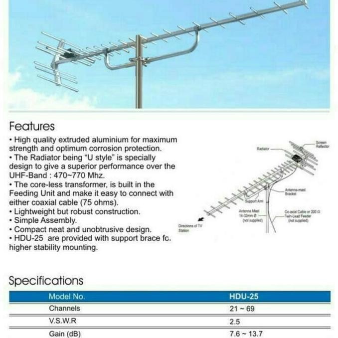 Antena PF HDU 25 HDU25 TV Televisi Digital Analog