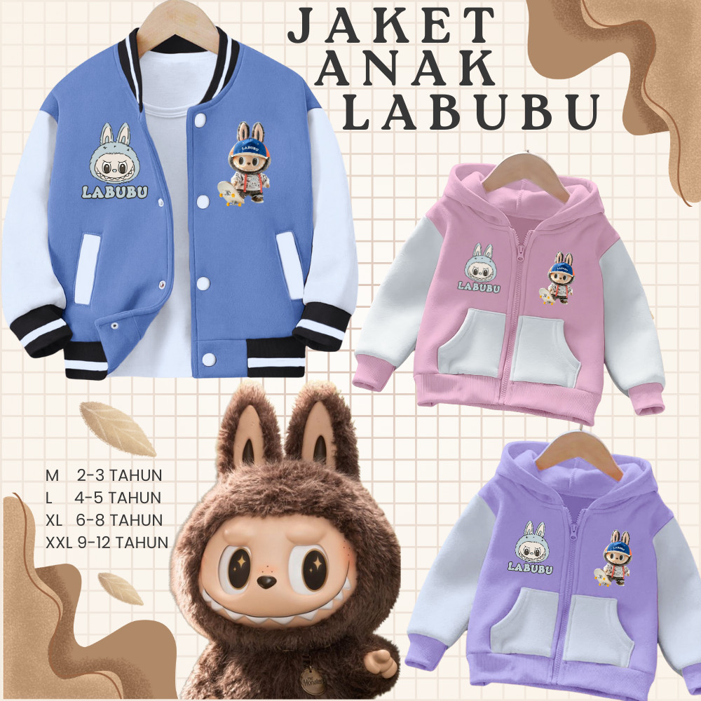 Baju Anak Halus & Tebal JAKET ANAK CEWEK COWOK LABUBU JAKET BASEBALL JAKET VARSITY JAKET ZIPPER